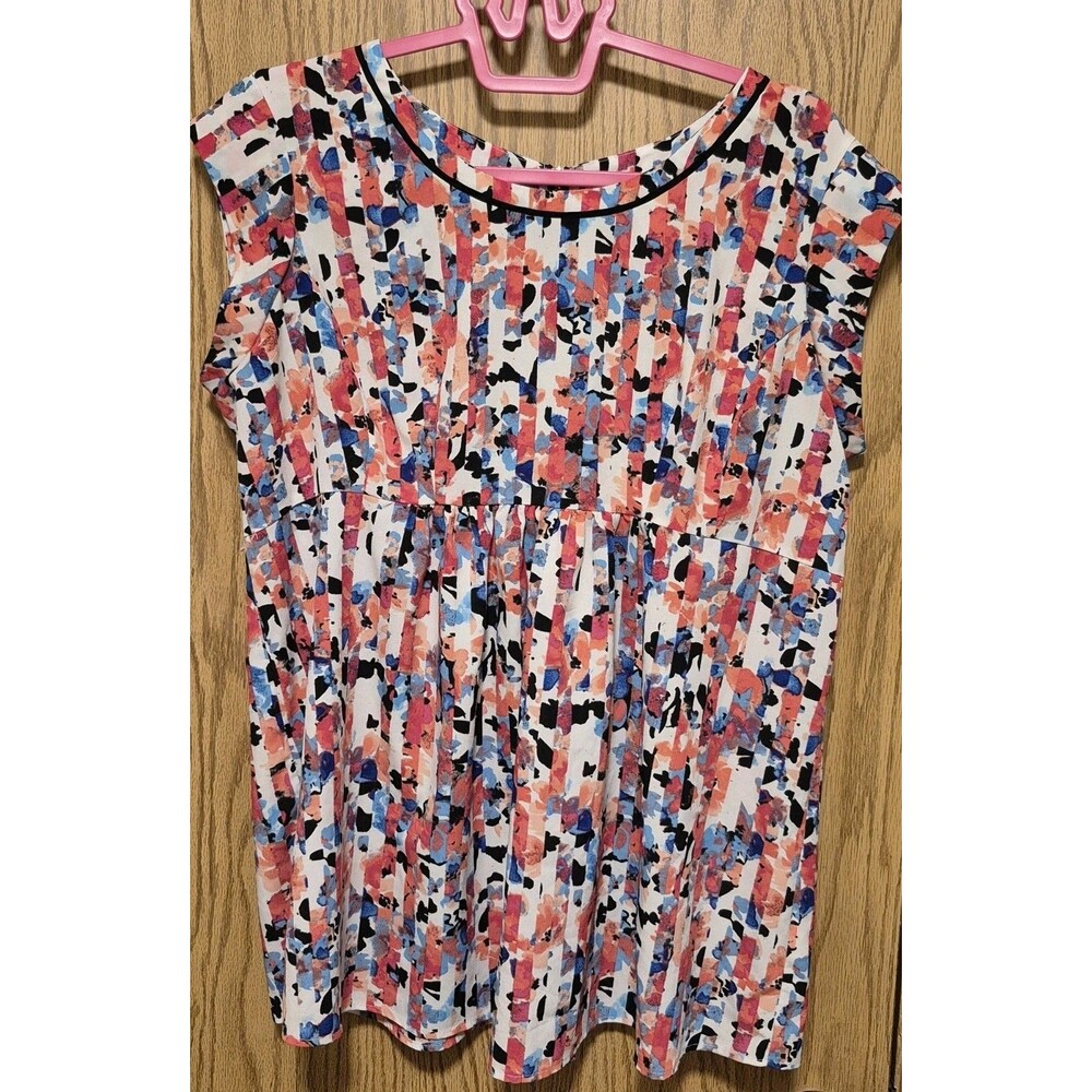 Motherhood Maternity Red & Blue Short Sleeve Blouse,Size L